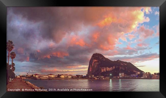 Sunset Reflections on Gibraltars East side. Framed Print by Monica McMahon