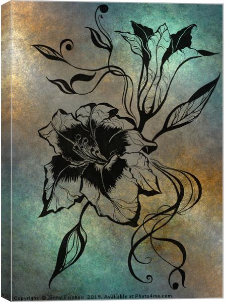 Ink Drawing Lily Elegance Blue Canvas Print by Jenny Rainbow