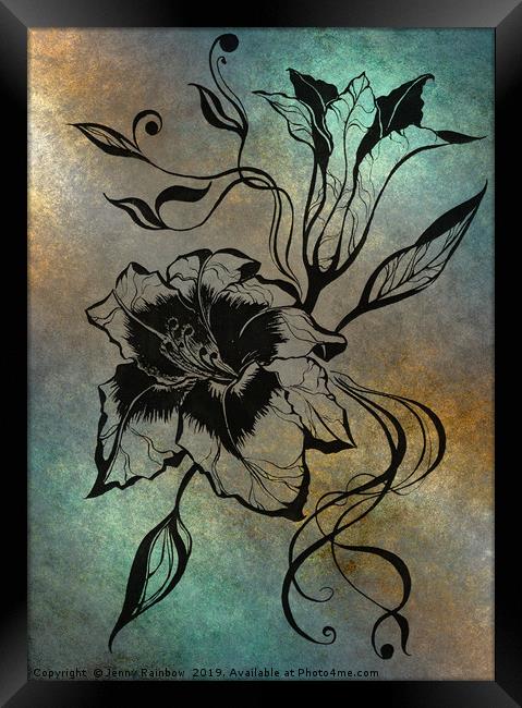 Ink Drawing Lily Elegance Blue Framed Print by Jenny Rainbow