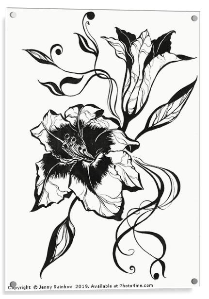 Ink Drawing Lily Elegance Acrylic by Jenny Rainbow