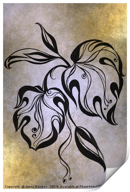 Monstera Leaf Golden Print by Jenny Rainbow