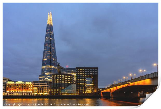 The Shard in London blue hour Print by KB Photo