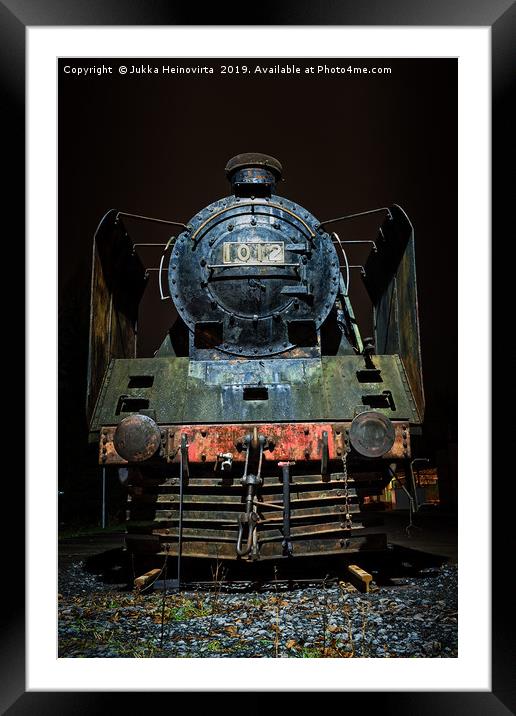 Old Steam Engine By Night Framed Mounted Print by Jukka Heinovirta