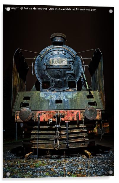 Old Steam Engine By Night Acrylic by Jukka Heinovirta