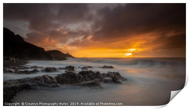 Mumbles Lighthouse from Bracelet Bay Print by Creative Photography Wales