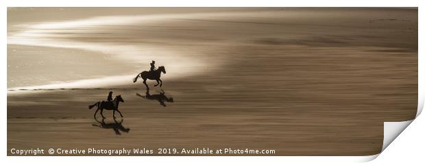 Ponies on the beach at Three Cliffs Bay, Gower Pen Print by Creative Photography Wales