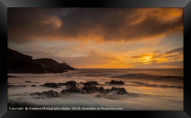 Mumbles Lighthouse from Bracelet Bay Framed Print by Creative Photography Wales