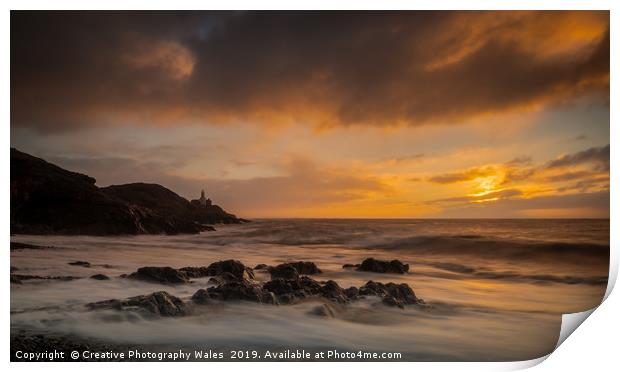 Mumbles Lighthouse from Bracelet Bay Print by Creative Photography Wales