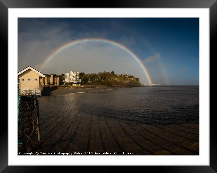Rainbow over Penarth Pier Framed Mounted Print by Creative Photography Wales