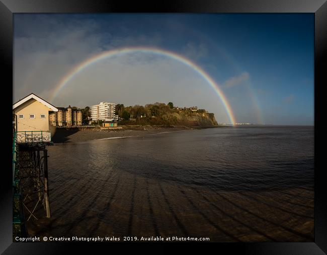 Rainbow over Penarth Pier Framed Print by Creative Photography Wales