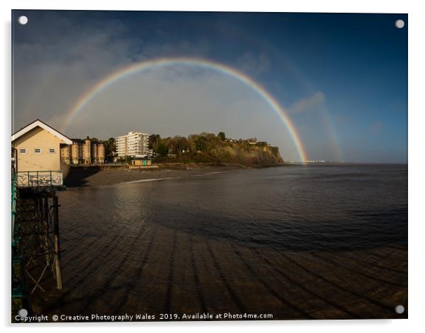 Rainbow over Penarth Pier Acrylic by Creative Photography Wales
