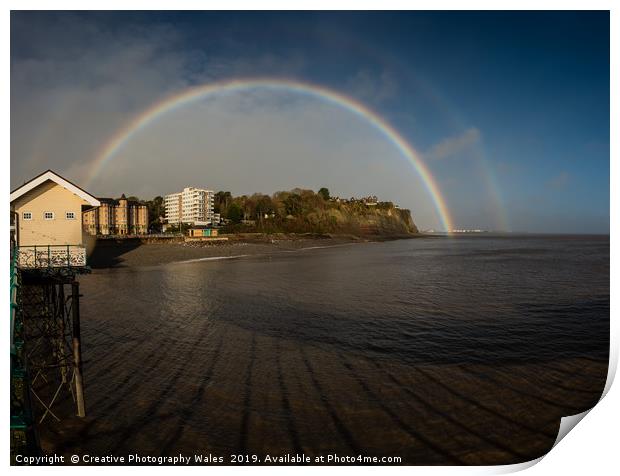 Rainbow over Penarth Pier Print by Creative Photography Wales