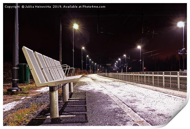Six Metal Seats At The Railway Station Print by Jukka Heinovirta