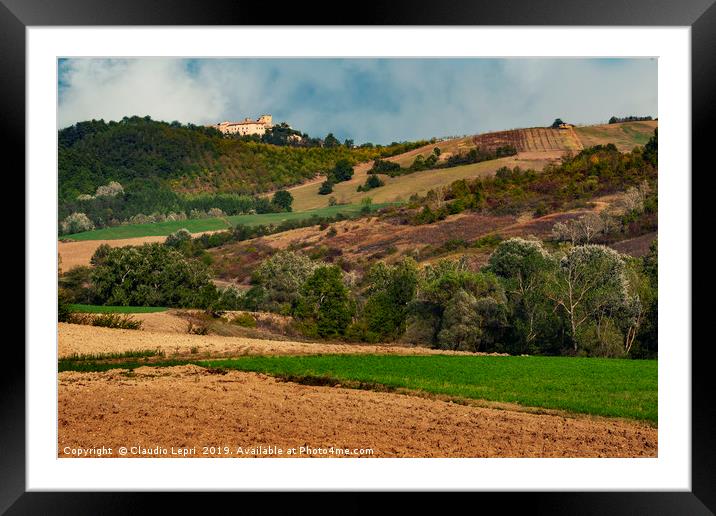 Fields and woods around Montesegale Castle, Italy Framed Mounted Print by Claudio Lepri