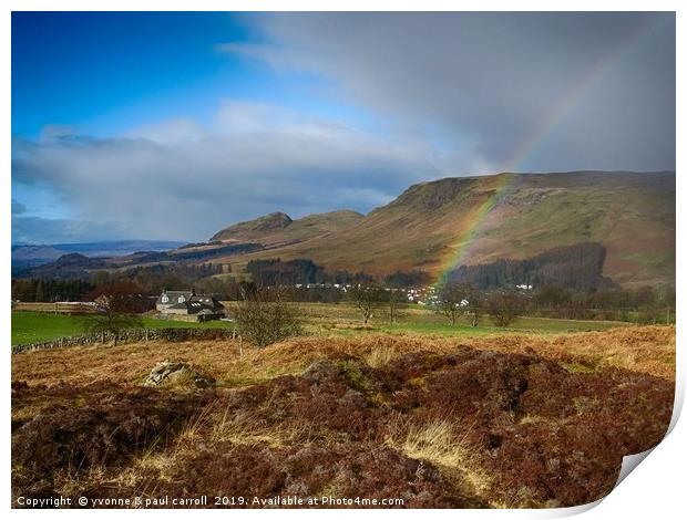 Rainbow over Dumgoyne Hill, Strathblane Print by yvonne & paul carroll