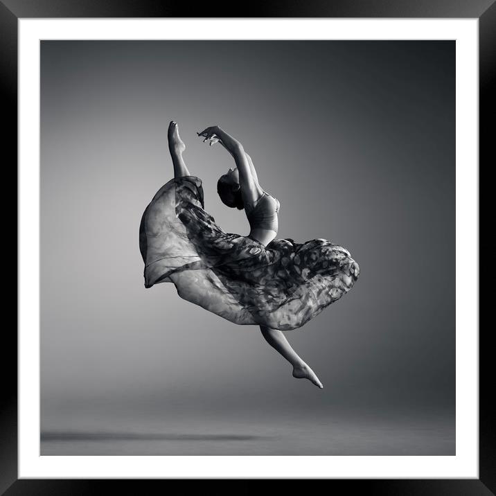 Ballerina jumping Framed Mounted Print by Johan Swanepoel