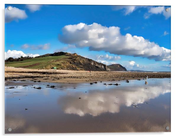 Cloud Reflections at Charmouth - February Acrylic by Susie Peek