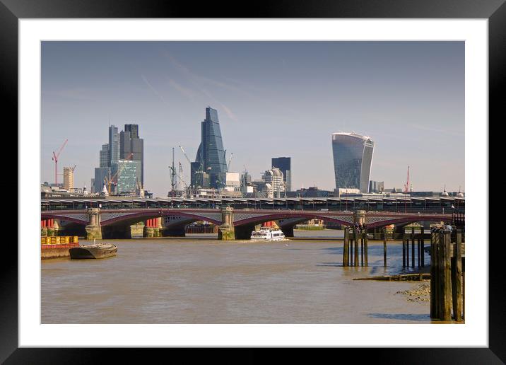 London Cityscape and Blackfriars Bridge London Eng Framed Mounted Print by Andy Evans Photos