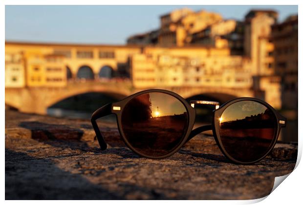 The sun sets over Ponte Vecchio in Florence, Italy Print by Lensw0rld 