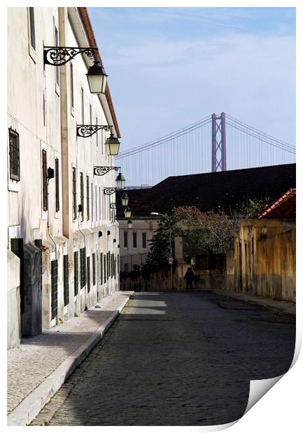 Street with beautiful street lights in Lisbon Print by Lensw0rld 