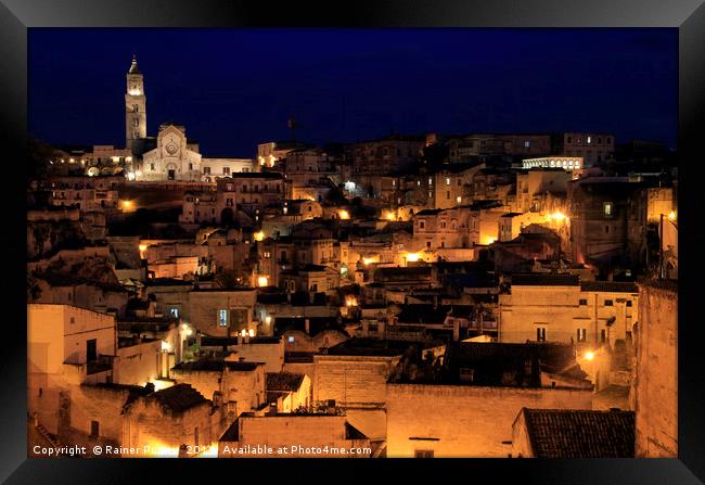 View over the gorgeous city of Matera at night Framed Print by Lensw0rld 