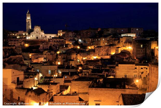 View over the gorgeous city of Matera at night Print by Lensw0rld 