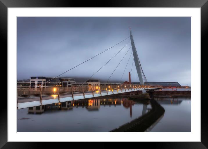 Swansea Sail Bridge and Marina Framed Mounted Print by Leighton Collins