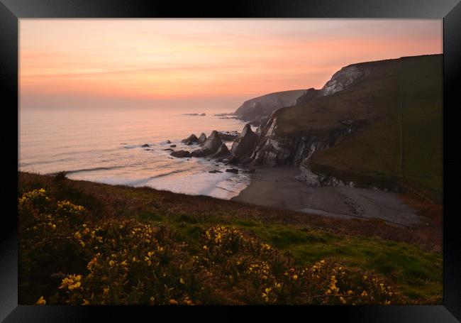 Westcombe Bay, Clifftop View. Framed Print by David Neighbour