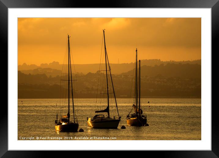 Moored Yachts at Sunset Framed Mounted Print by Paul F Prestidge