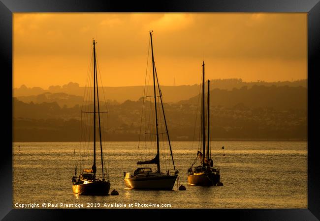 Moored Yachts at Sunset Framed Print by Paul F Prestidge