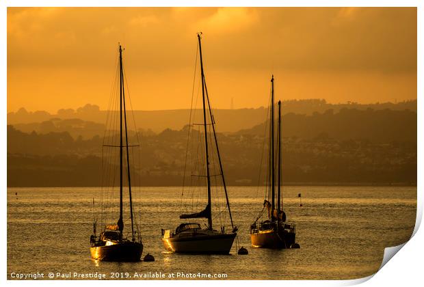 Moored Yachts at Sunset Print by Paul F Prestidge