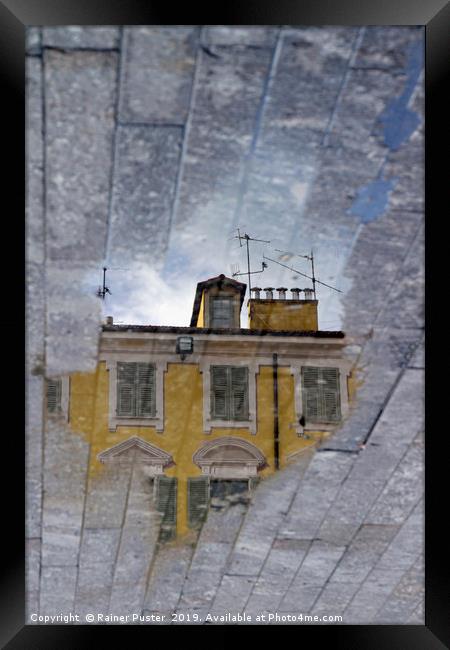 Mirror world - a yellow house in Nice, France Framed Print by Lensw0rld 