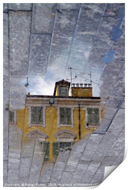 Mirror world - a yellow house in Nice, France Print by Lensw0rld 