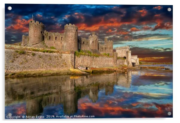 Conwy Castle Sunset Acrylic by Adrian Evans