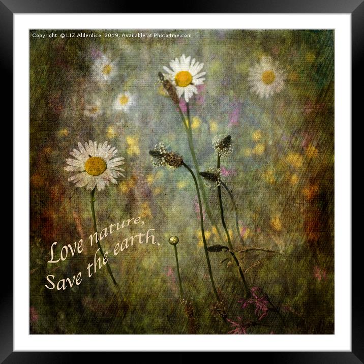 Love Nature - Save the World Framed Mounted Print by LIZ Alderdice
