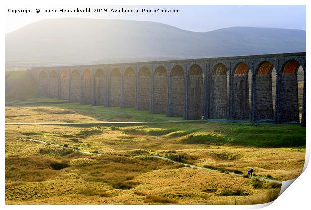 Ribblehead Viaduct in autumn sunlight, North Yorks Print by Louise Heusinkveld