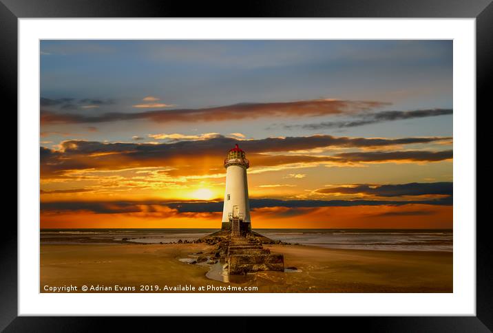 Point of Ayr Lighthouse Sunset Framed Mounted Print by Adrian Evans