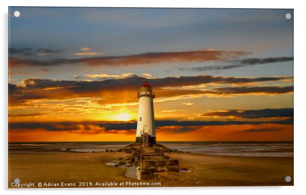 Point of Ayr Lighthouse Sunset Acrylic by Adrian Evans