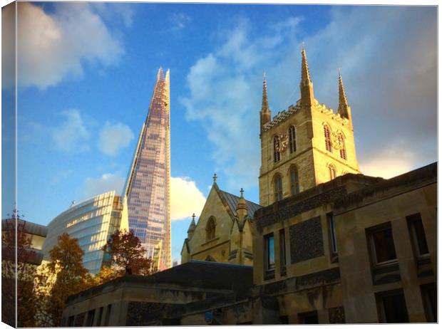Southwark Cathedral and The Shard Canvas Print by Nathalie Hales