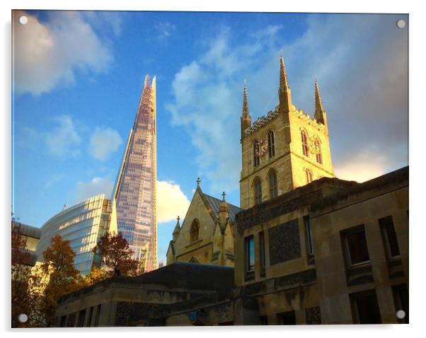 Southwark Cathedral and The Shard Acrylic by Nathalie Hales