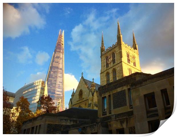 Southwark Cathedral and The Shard Print by Nathalie Hales
