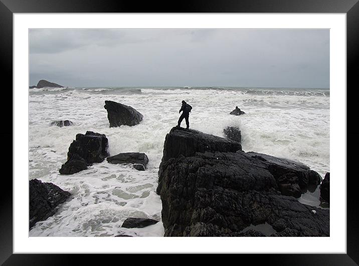 Man braving Waves Framed Mounted Print by Pete Hemington