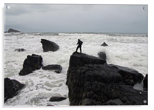 Man braving Waves Acrylic by Pete Hemington