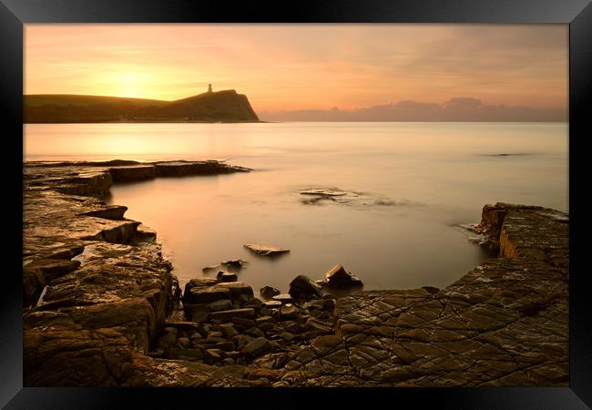 Calm Waters at Kimmeridge Bay Framed Print by David Neighbour