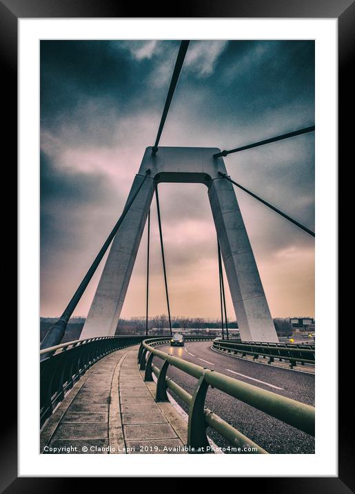 Cable-stayed bridge at Malpensa Airport, Italy Framed Mounted Print by Claudio Lepri