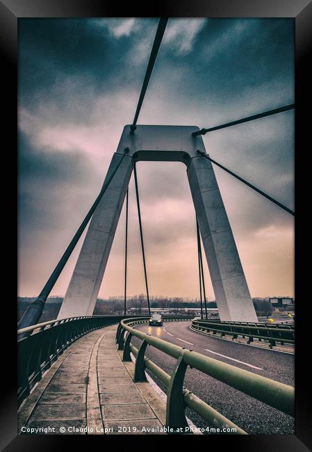 Cable-stayed bridge at Malpensa Airport, Italy Framed Print by Claudio Lepri