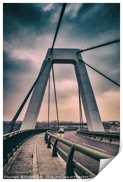 Cable-stayed bridge at Malpensa Airport, Italy Print by Claudio Lepri