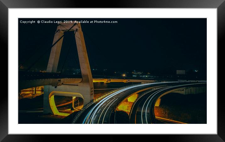 Cable-stayed bridge by night at Malpensa Airport Framed Mounted Print by Claudio Lepri
