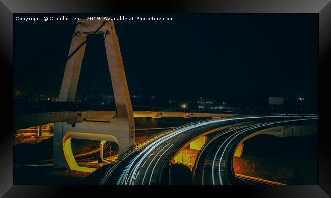 Cable-stayed bridge by night at Malpensa Airport Framed Print by Claudio Lepri
