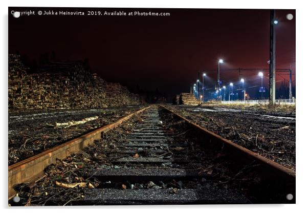 Railroad Tracks To The Horizon Acrylic by Jukka Heinovirta